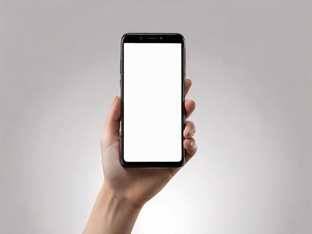 Smartphone de mão com tela em branco isolada em fundo branco