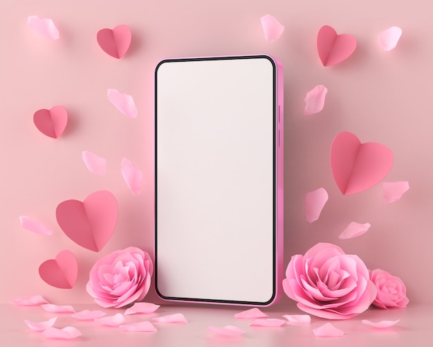 Smartphone con decoración rosa San Valentín.