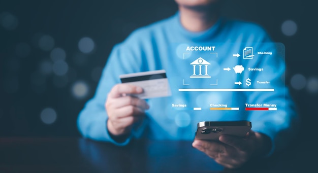 Smartphone e aplicativos bancários on-line pessoas de negócios que usam finanças e serviços bancários na internet e tecnologia de comércio eletrônico comercial Pagamento on-line digital e compras na conexão de rede