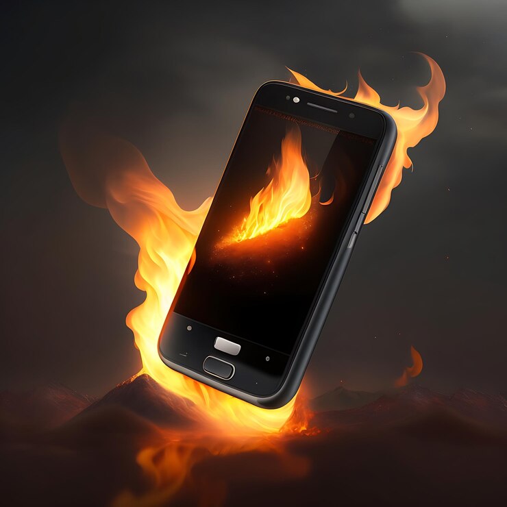 Foto smartphone em chamas celular em chamas
