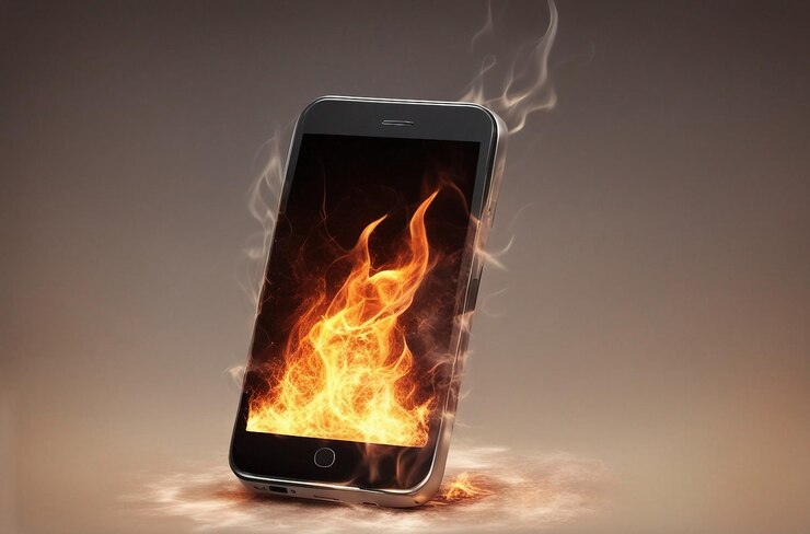 Foto smartphone em chamas celular em chamas