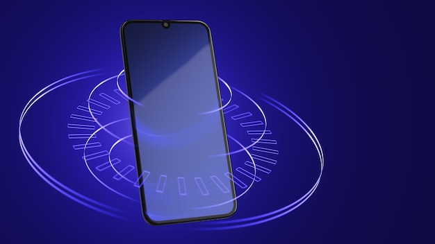 Smartphone em um fundo azul abstrato com linhas. conceito de mundo digital. renderização 3d.