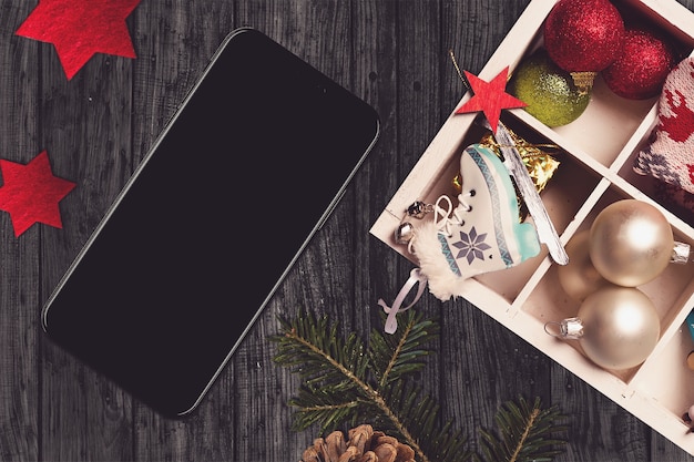 Smartphone em uma cena de natal