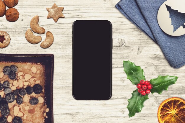 Smartphone en una escena de Navidad