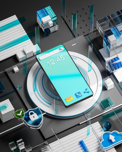 Smartphone Hightech-Konzept Futuristisches Netzwerksystem 3D Render