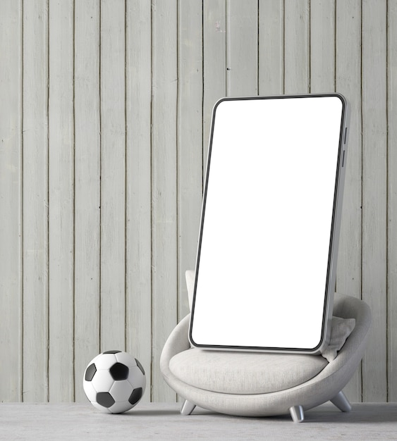 Smartphone im Holzzimmer mit weißem Sofa