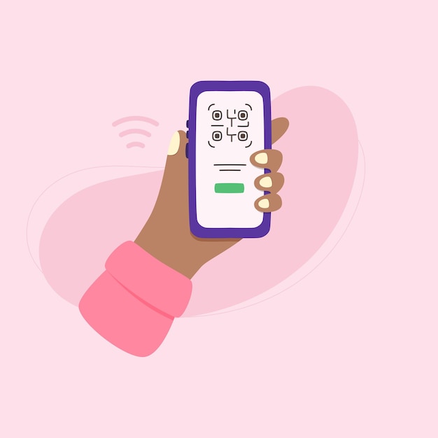 Smartphone en la mano con escaneo de código QR para el pago