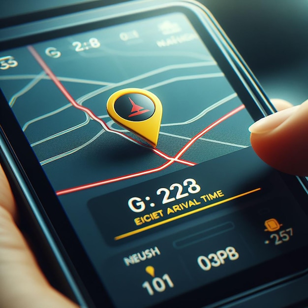 Foto smartphone con mapa 3d pines del mapa pines del navegador gps puntos de control de las pines