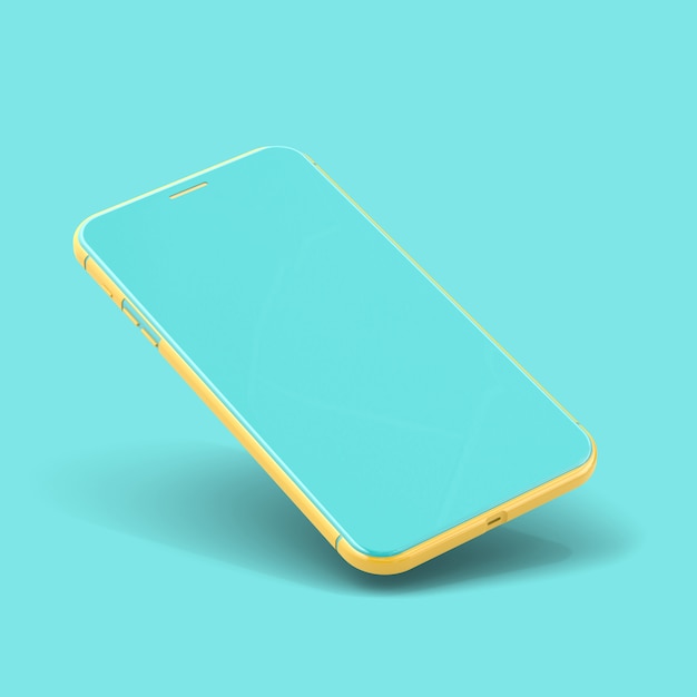 Smartphone maqueta de color amarillo y azul aislado