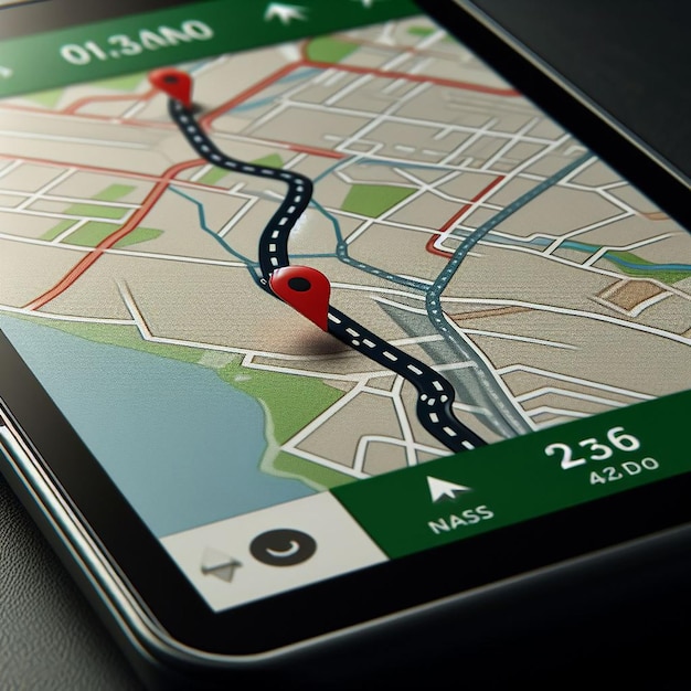 Foto smartphone mit 3d-karte kartenpins gps-navigator pins prüfungspunkte