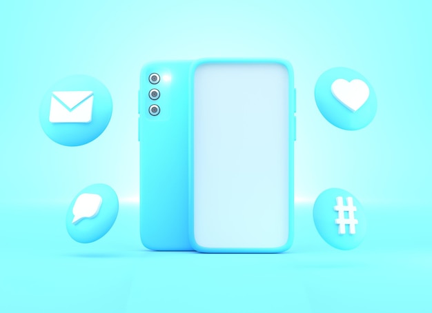 Smartphone mit 3D-Social-Media-Icons 3D-Konzept