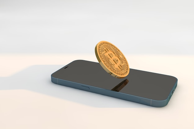 Smartphone mit Bitcoin-Kryptowährung. Business-Technologie-Konzept