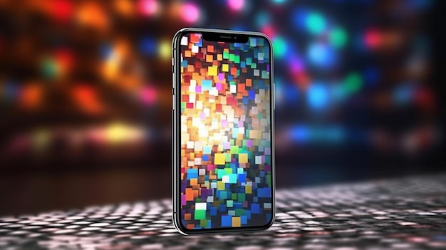 Smartphone mit bunten Pixeln auf schwarzem Hintergrund 3D-Rendering