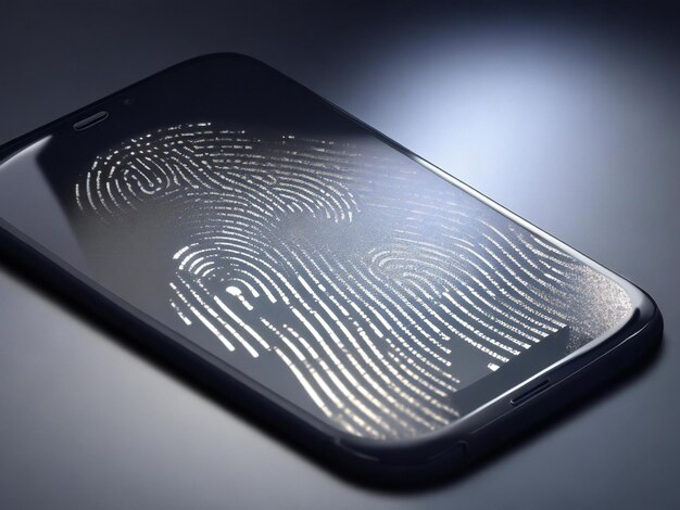 Smartphone mit Fingerabdruckscanner-Hintergrund, AI generiert