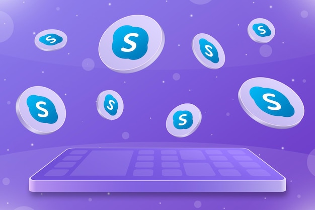 Smartphone mit fliegenden runden Skype-Logo-Icons 3d