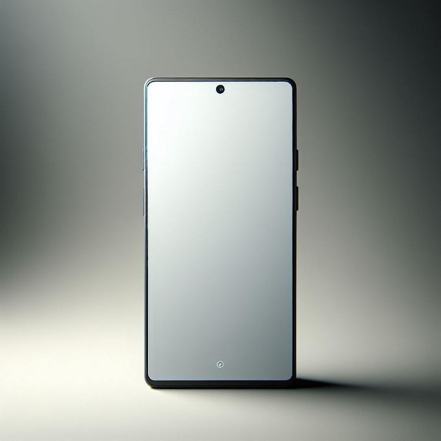 Foto smartphone mit leerem bildschirm auf grauem hintergrund