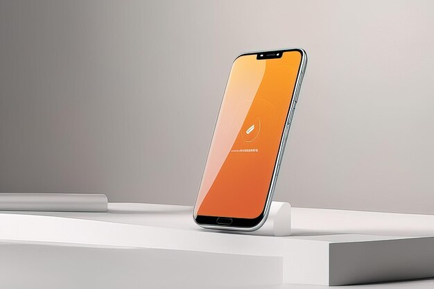 Smartphone mit Smartphone auf orangefarbenem Hintergrund 3D-RenderingSmartphone mit SmartPhone auf Orangefarben