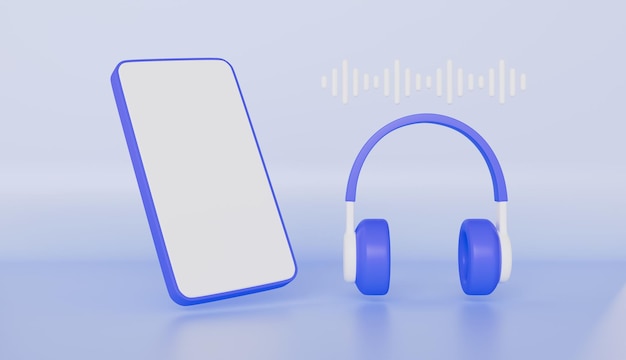 Smartphone con ondas de sonido y auriculares inalámbricos Escucha música en línea con concepto inalámbrico