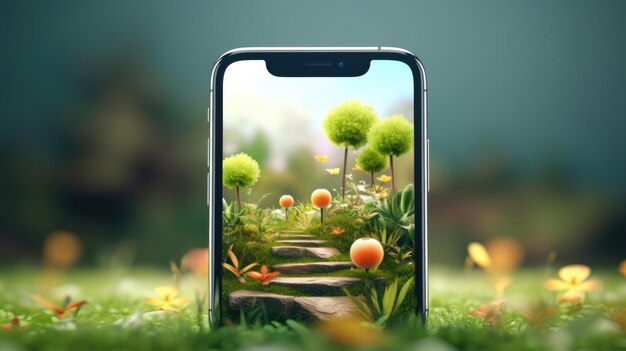 Un smartphone con un paisaje en la pantalla