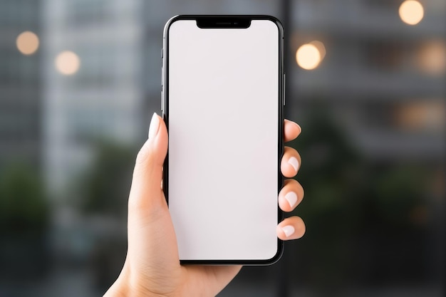 Smartphone de pantalla blanca de lienzo en blanco para una aplicación de diseño cautivadora AI generativa