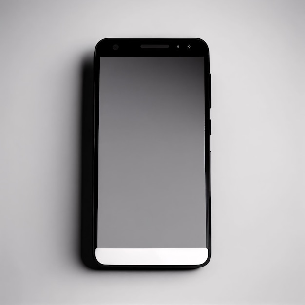 Smartphone con pantalla en blanco aislada en fondo gris renderizado en 3D