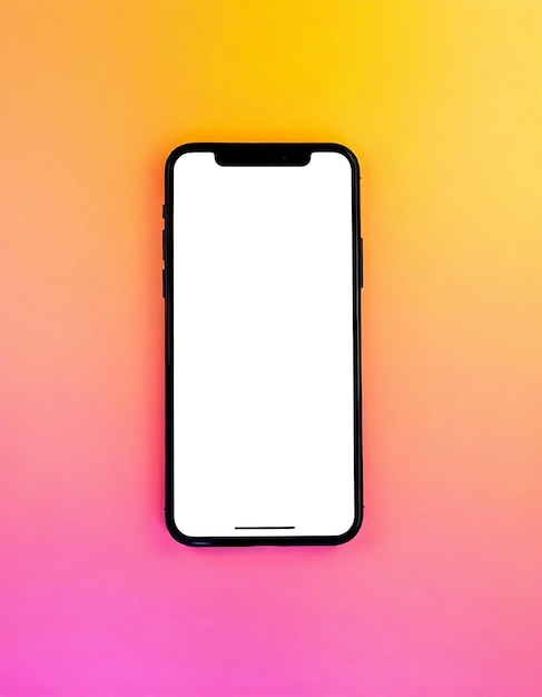 Smartphone con pantalla en blanco en un fondo con gradiente vibrante