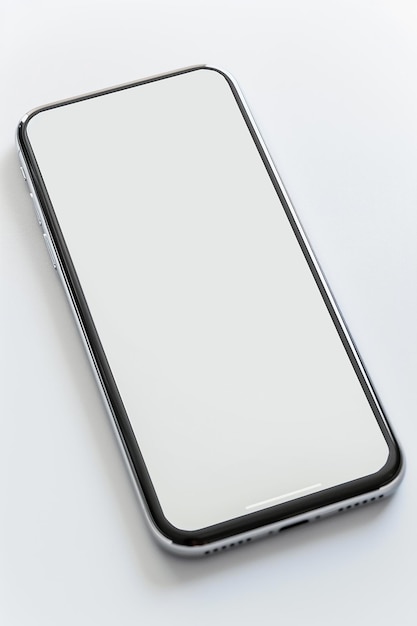 Smartphone con una pantalla en blanco sobre un fondo blanco