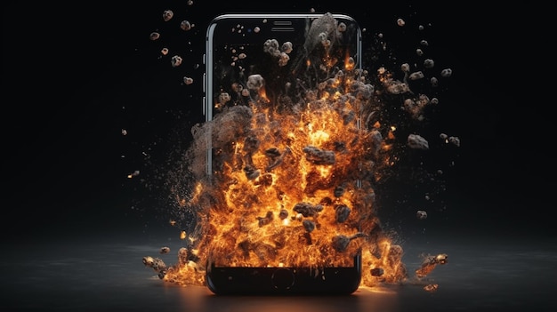 Smartphone con pantalla de fuego Generativo Ai