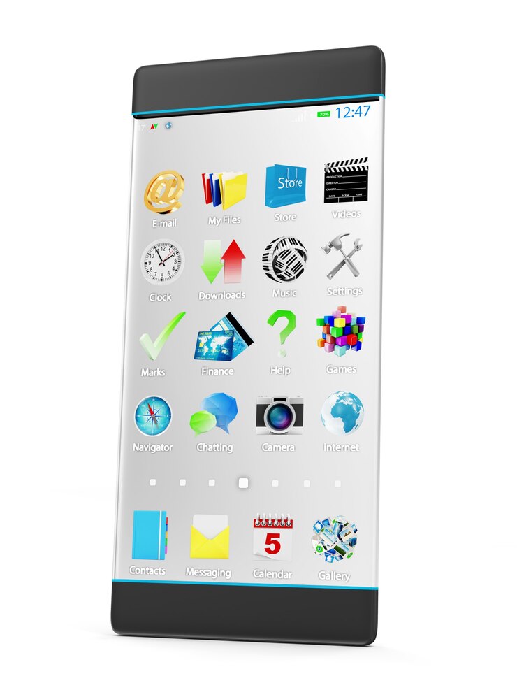Foto smartphone con pantalla transparente y estructura flexible