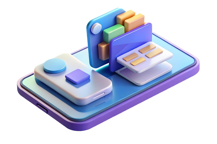 Foto smartphone plano brillante con monedas holográficas flotantes y concepto de visualización de calculadora para finanzas