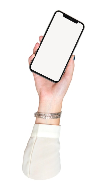 Smartphone png en la mano con fondo transparente