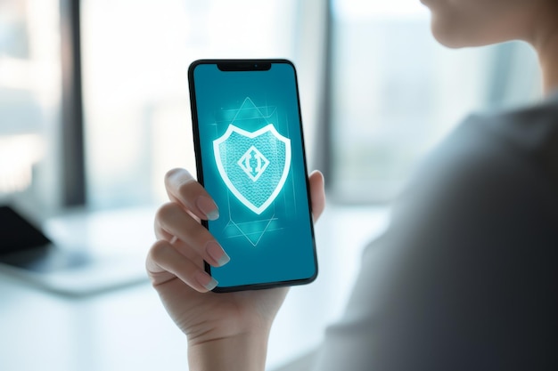 Smartphone protegido que garantiza el uso seguro del teléfono y la seguridad web con protección antivirus
