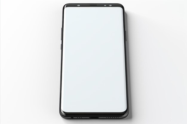 Smartphone um modelo de tela branca destacado em um fundo branco