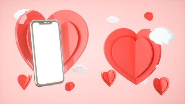 Smartphone-Vorlage mit Valentinstag-Konzept. Liebe, Hochzeit, Muttertag, Einladung