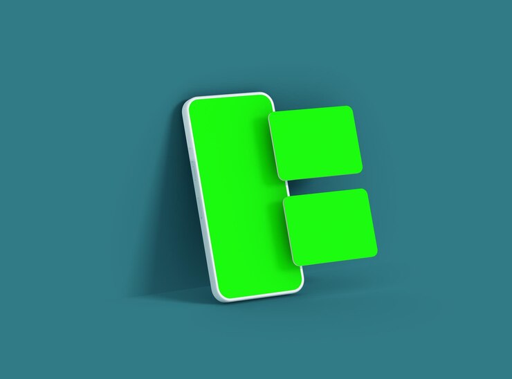Foto smartphones blancos sin marca con pantallas verdes y ventanas emergentes separadas de renderización 3d