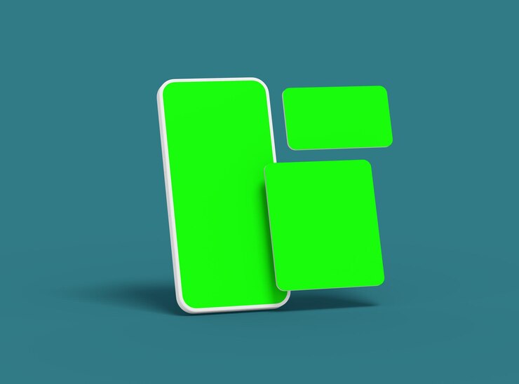 Foto smartphones brancos sem marca com telas verdes e popups separados renderização 3d