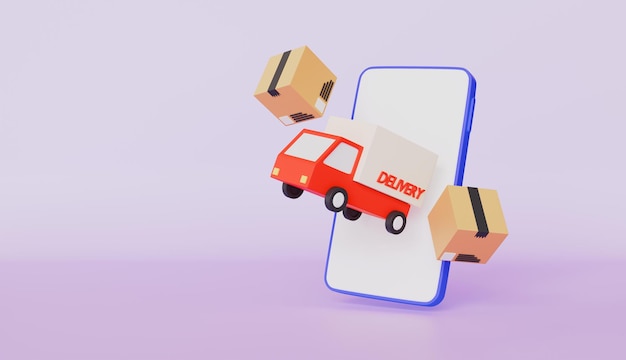 Smartphones delivery trucks and packaging boxes Ecommerce and Logistics concept