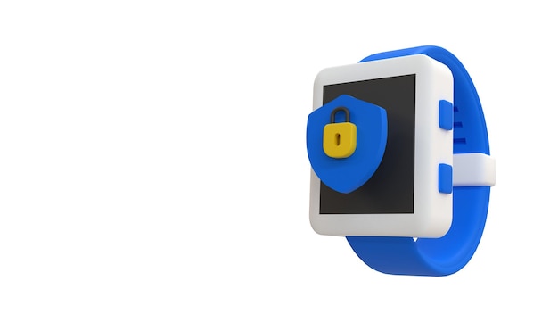 Foto smartwatch com ícones de escudo e bloqueio proteção de dispositivo inteligente e conceito de segurança 3d render