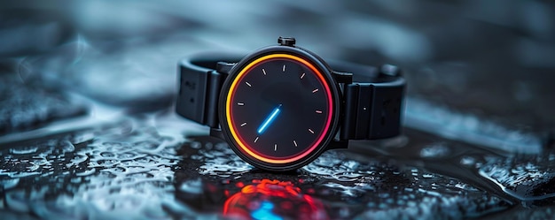 Smartwatch minimalista com fundo de tela de néon