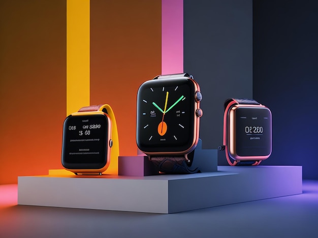 Smartwatches genéricos isolados na ilustração 3D do fundo Colorfull