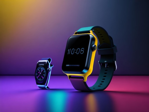 Smartwatches genéricos isolados na ilustração 3D do fundo Colorfull