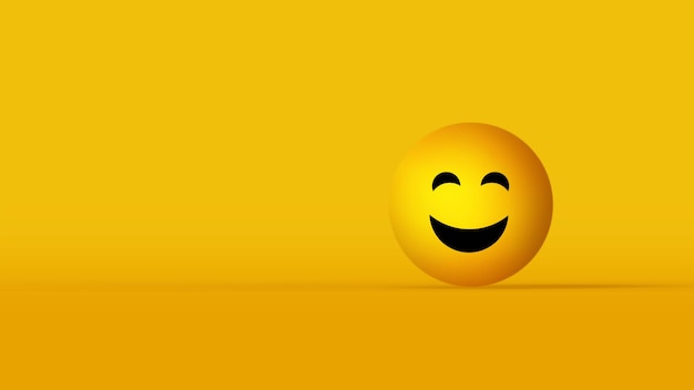 Smiley amarelo brilhante na forma de uma bola em uma emoção de alegria de fundo amarelo