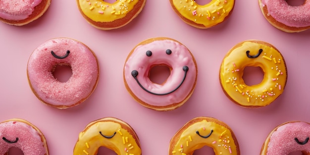 Smiley Face Donuts com rostos desenhados Inteligência Artificial Gerativa