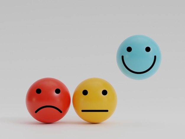 Smiley-Gesichtssymbol mit regelmäßigen und traurigen Emotionen für die Kundenbewertung und Kundenzufriedenheit nach dem Produkt- und Servicekonzept.