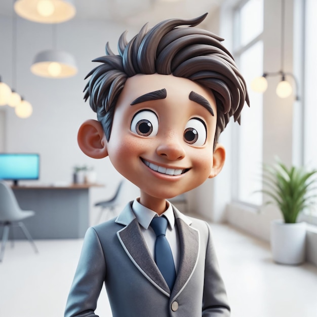 Smiling Cartoon Businessman in an Office