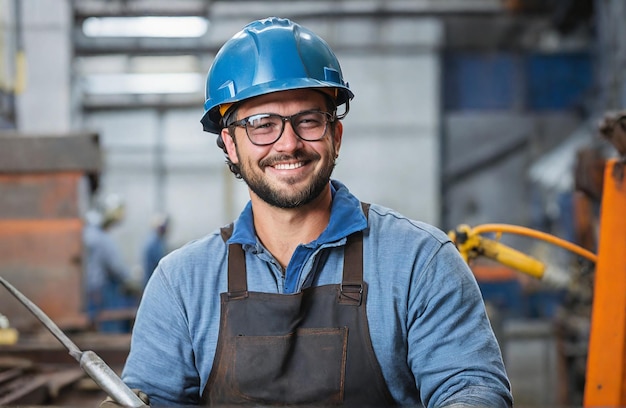 Foto smiling construction site worker with safety equipment