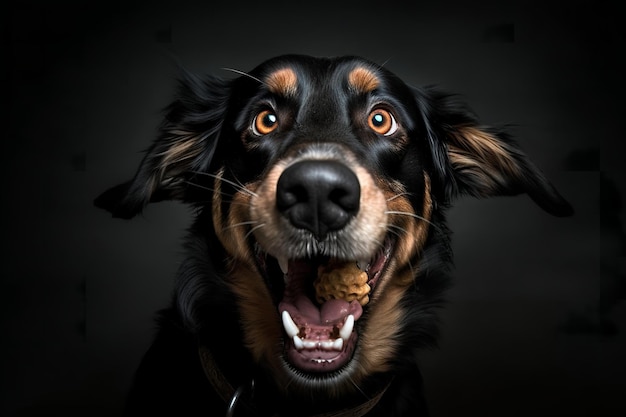 Smiling-Hundporträt auf schwarzem Hintergrund