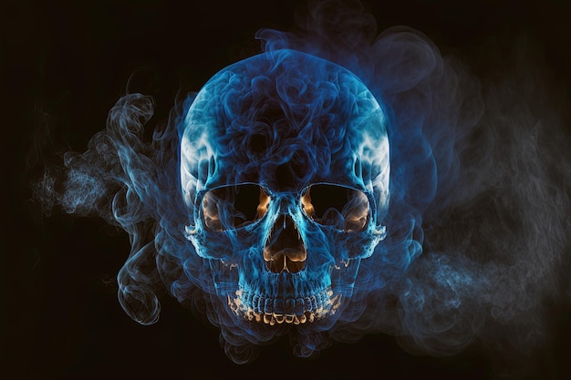 Smokey Skull in Form eines Totenschädels auf dunkelblauem Hintergrund