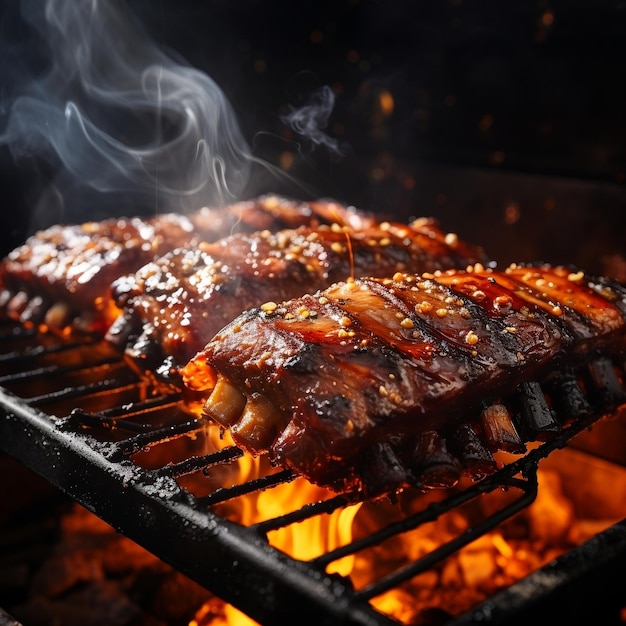 Smoky BBQ Ribs CloseUp Generative KI