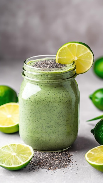 Smoothie cremoso Green Goddess Delight com espinafre, abacate e leite de amêndoa, uma mistura nutritiva de bondade verde